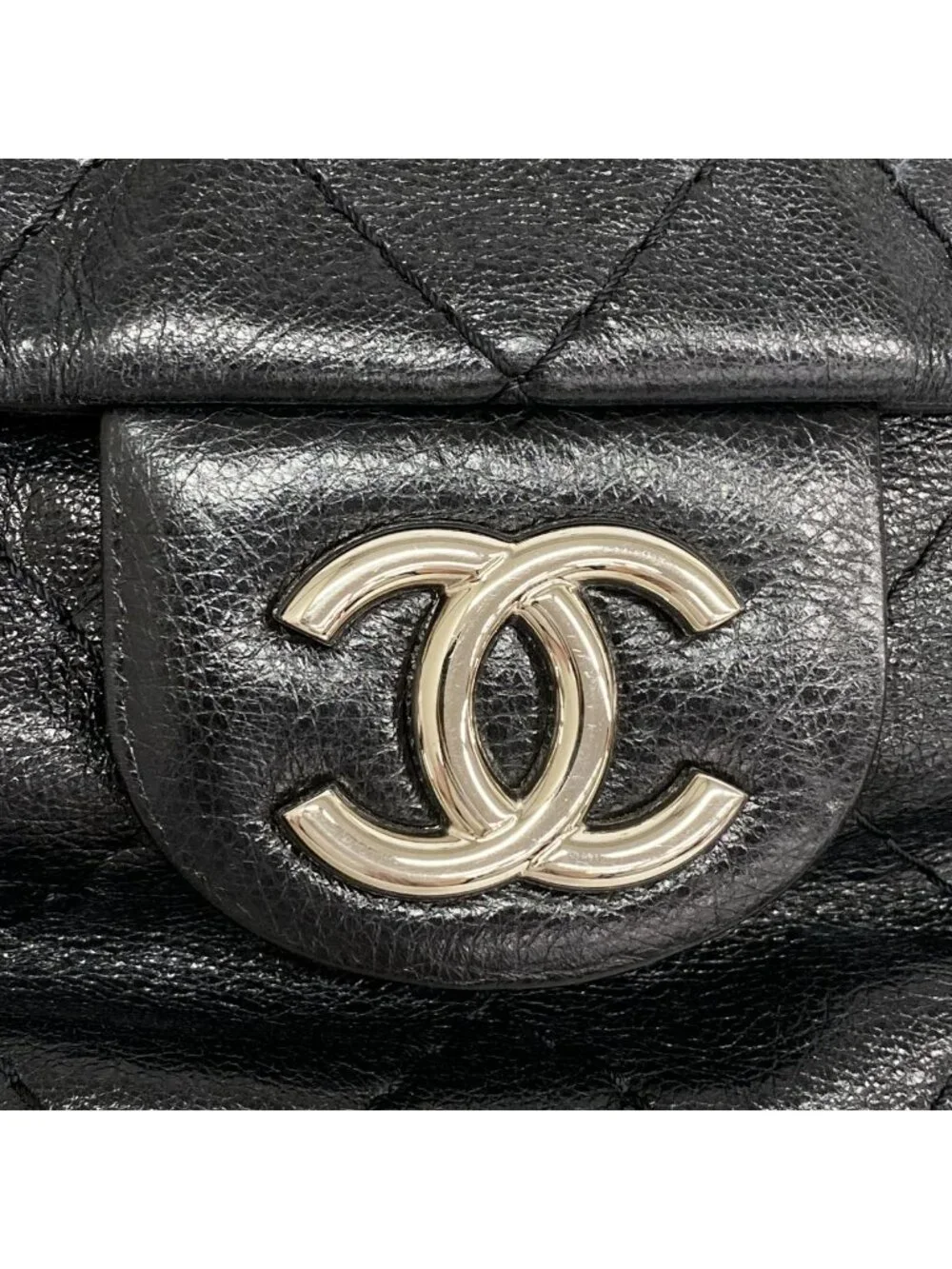 Chanel Shoulder Bag on the Road Leather Black Silver